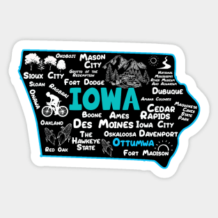 Ottumwa Iowa map Des Moines Sioux City, Mason City, Boone, Ames, Davenport, Fort Madison Sticker